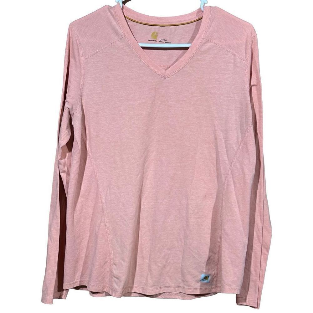 Women's Peach Long Sleeve V Neck Carhartt Force Size Large Stains as Shown in Ph